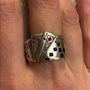 Poker Ring Red ”Diamonds” Adjustable Men’s Cards